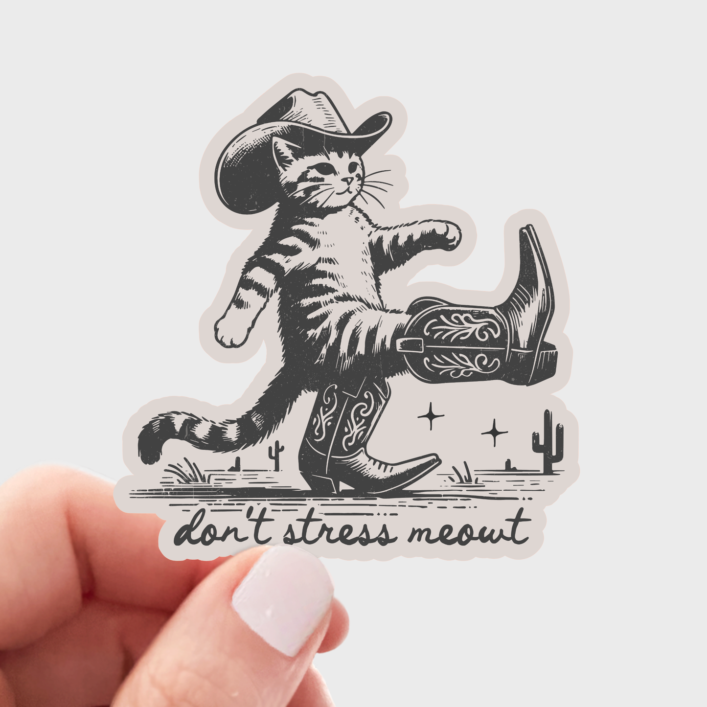 Don't Stress Meowt Sticker - cat, kitty, cowboy, hat, kitten