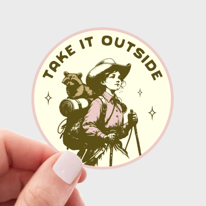 Take It Outside Sticker - hiking, outdoors, raccoon, nature